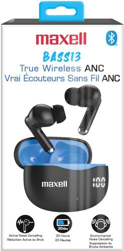 WB Maxell Bass 13 Bluetooth Earbuds Active Noise Cancelling -True Wireless Black