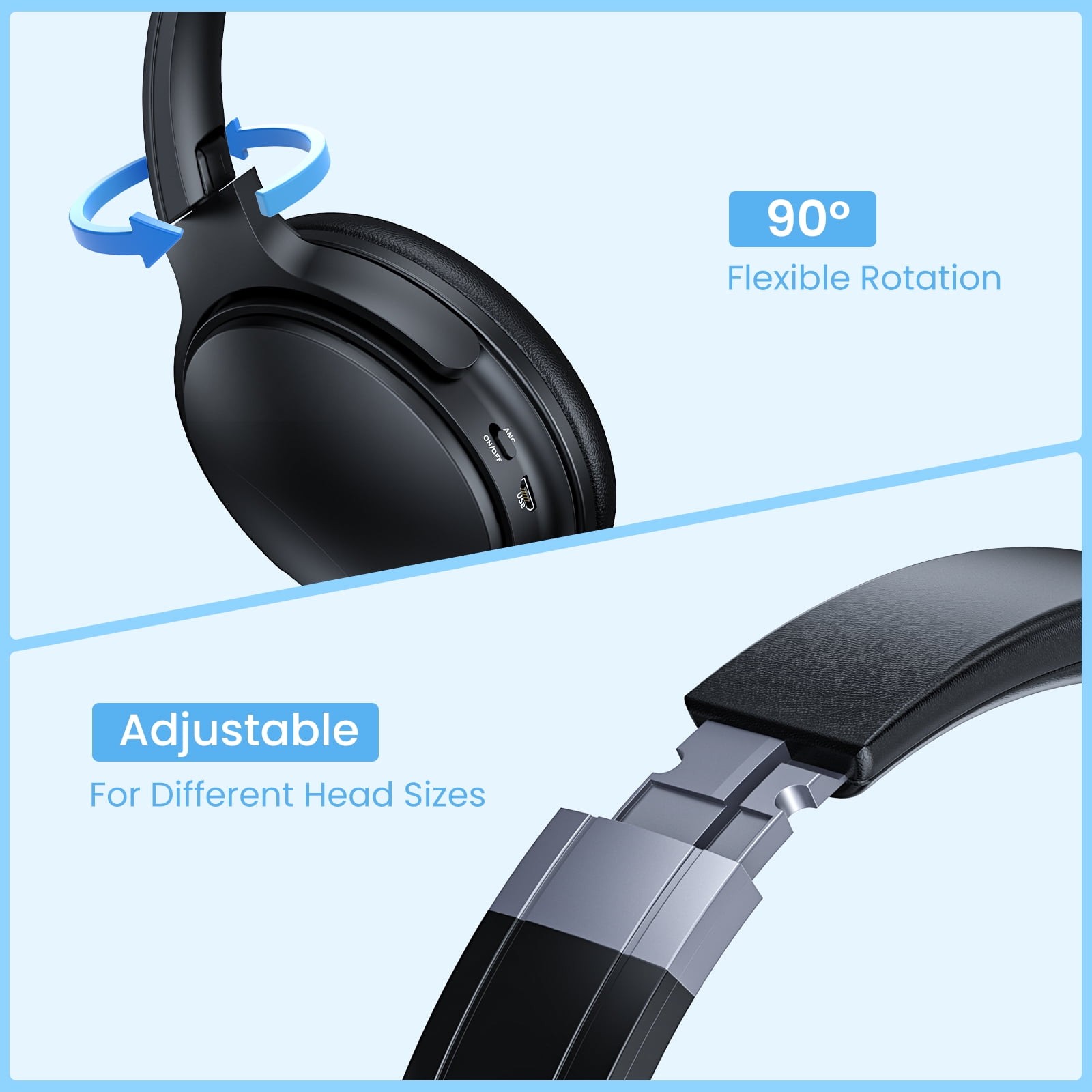 Noise Cancelling Headphones, Wireless Bluetooth Headphones with Clear Calls, Dee
