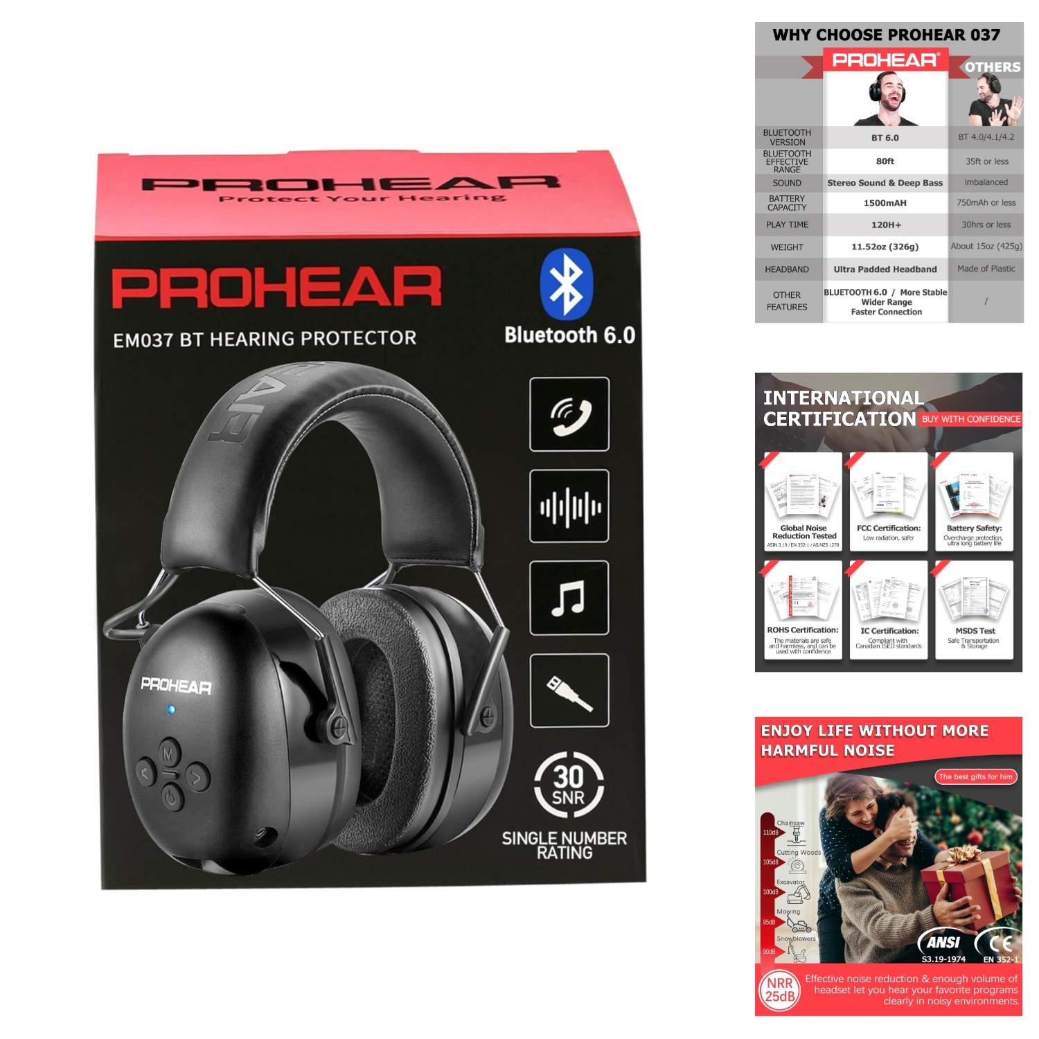Wireless Ear Muffs 30dB SNR Safety Noise Reduction Work Headphones Rechargeable