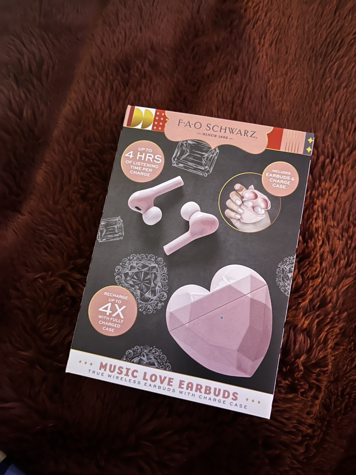 FAO Schwarz Pink Heart Wireless Earbuds NEW Cute Bluetooth Headphones Gift