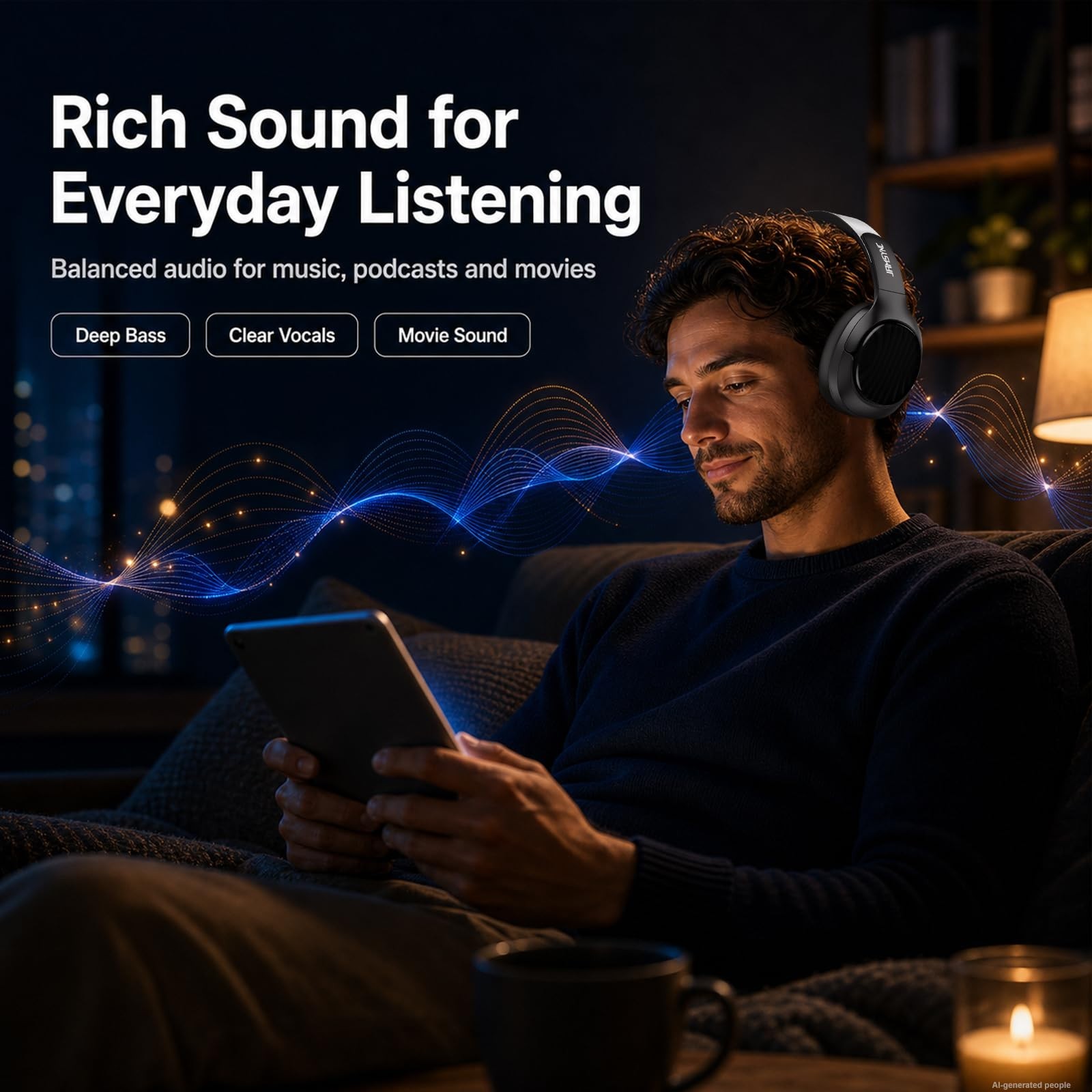 Wireless Noise Cancelling Headphones, 120H Playtime, Bluetooth 6.0, Over Ear, So
