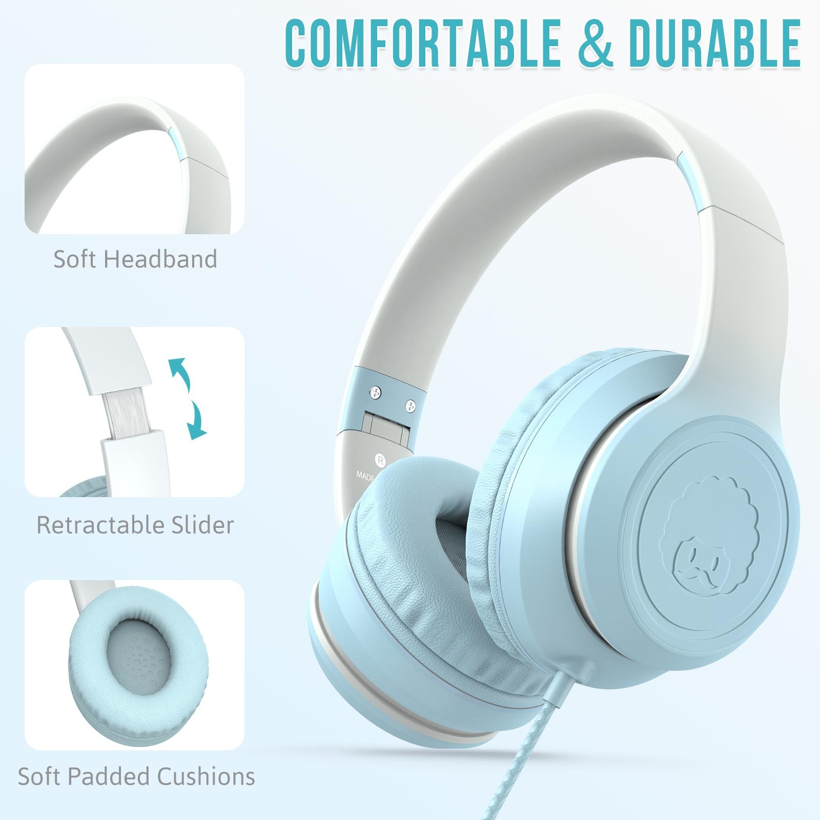 L22 Wired Headphones for Kids Girls Boys Women with Microphone Foldable Stere