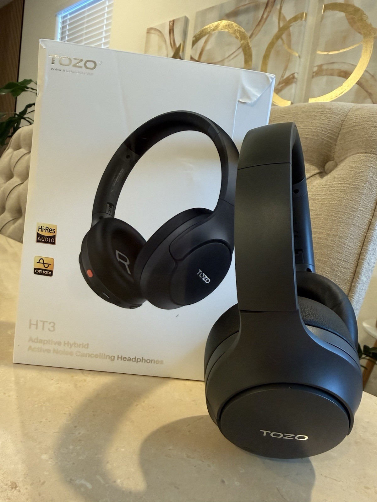 Tozo Ht3 Noise Cancelling Headphones, 90H Battery Life Wireless Bluetooth -BLACK