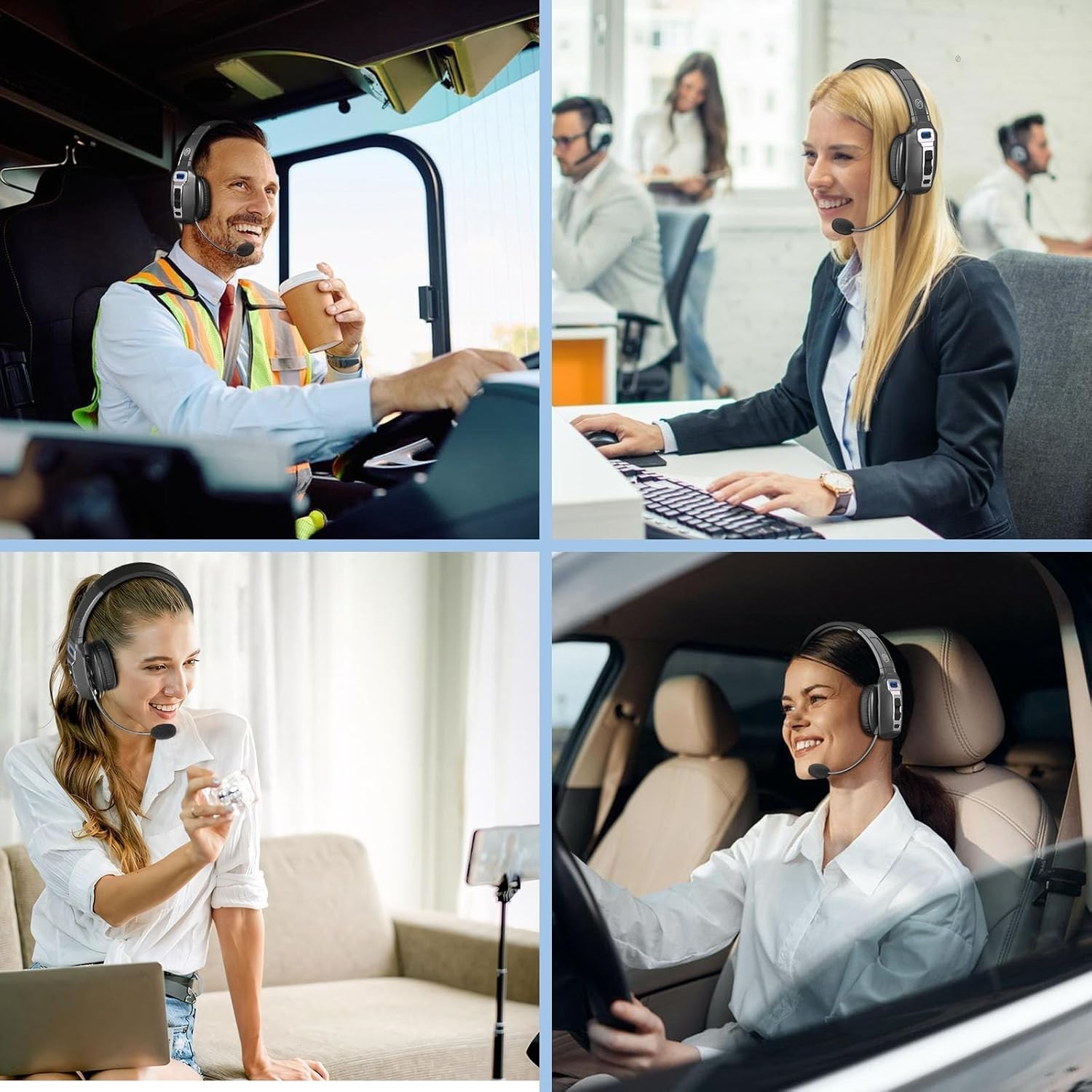 Bluetooth Headset with AI Noise Cancellation Microphone, Trucke