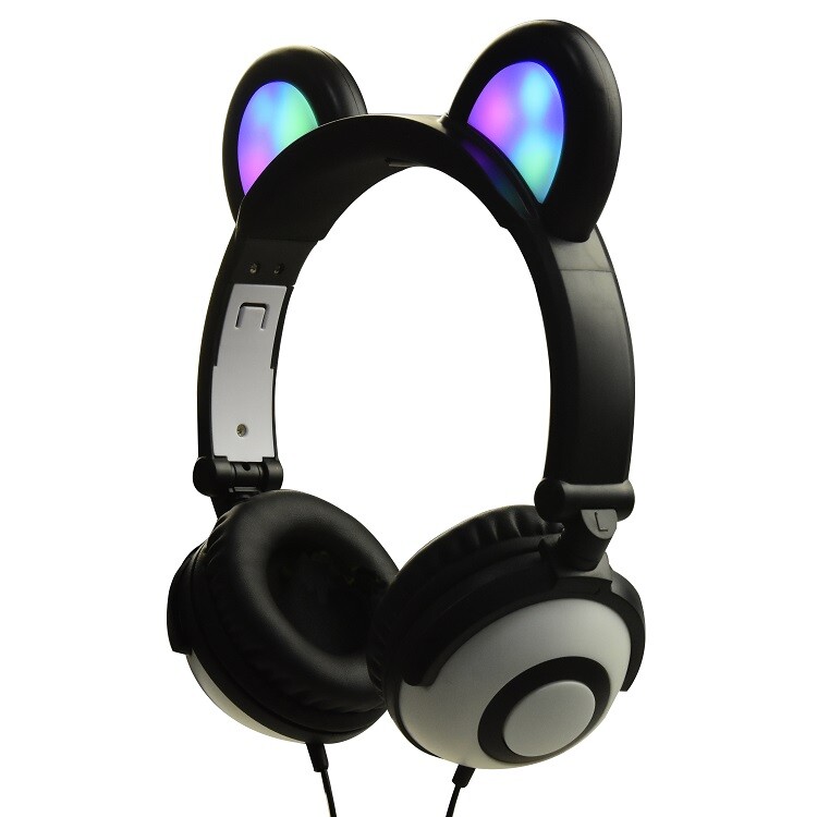 Kids Headphones with LED Lights Bear Ear Headphones Stereo Foldable Boys& Girls