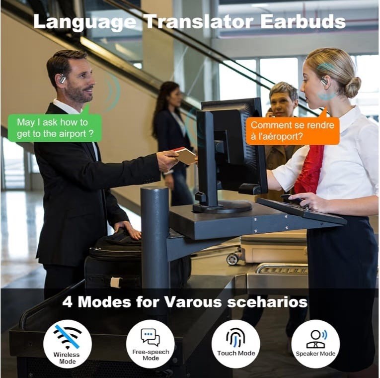 YYK Q16 Pro LCD Open-Ear Wireless Translator Earbuds, Noise Cancellation, Black