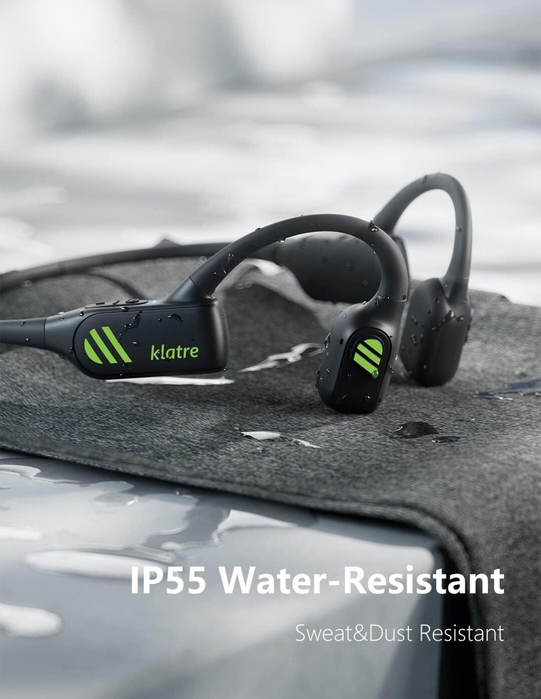 Bone Conduction Headphones Klatre LS1 Open-Ear, Water Resistant. Olive