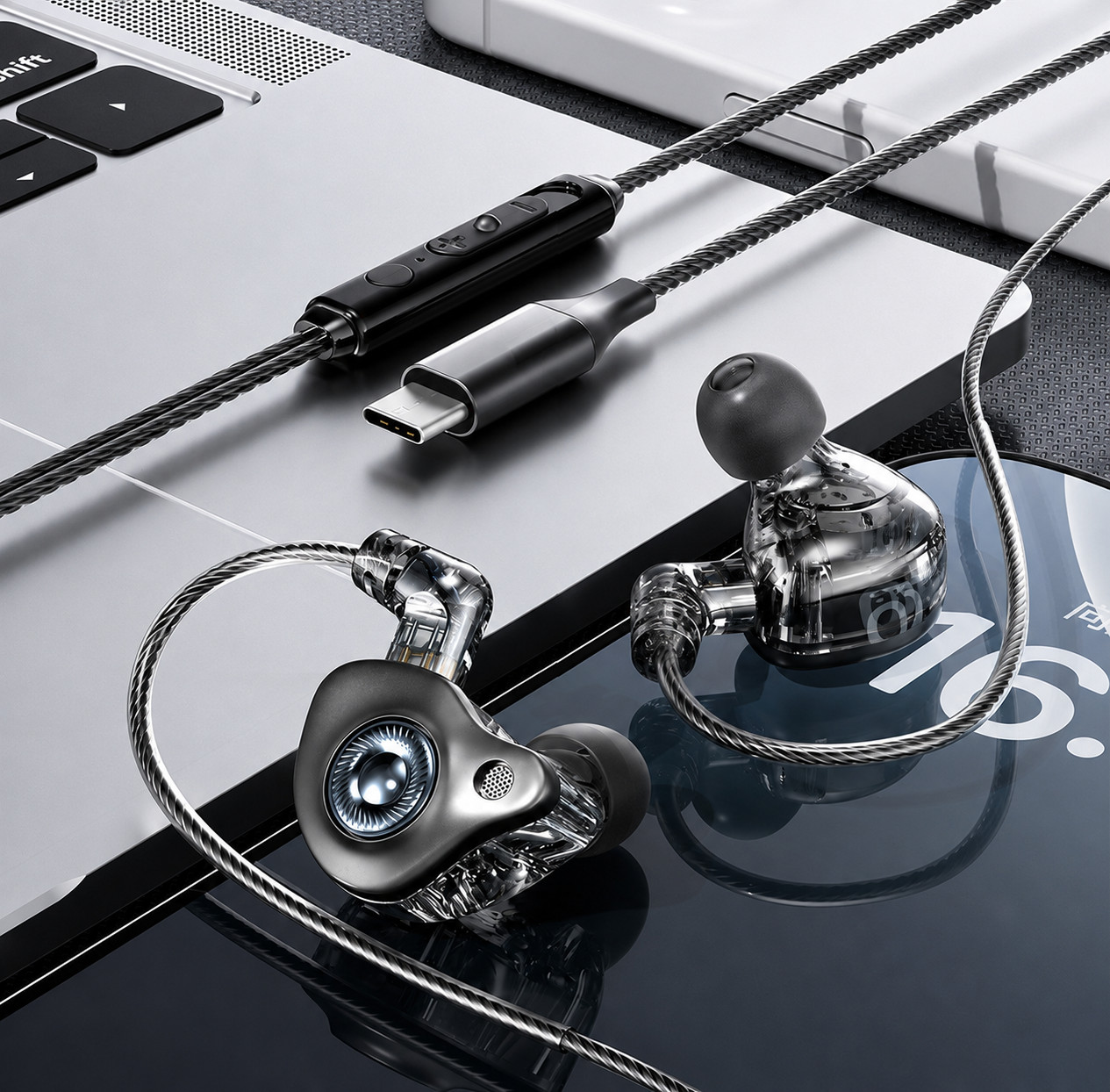 HiFi Detachable Wired IEM Earbuds w/Mic Stereo Noise Isolating USB-C 3.5mm AUX