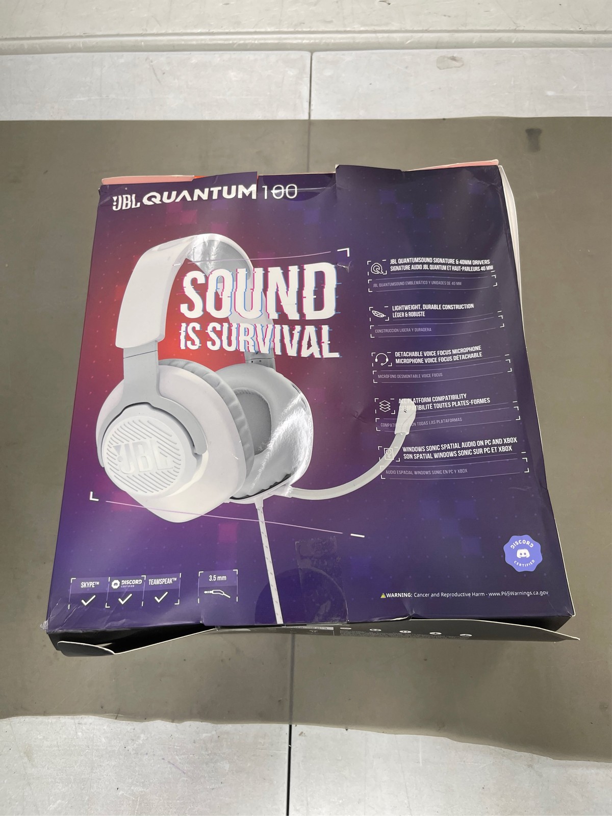 JBL Quantum 100 – Wired over-ear gaming headset with flip-up mic – White