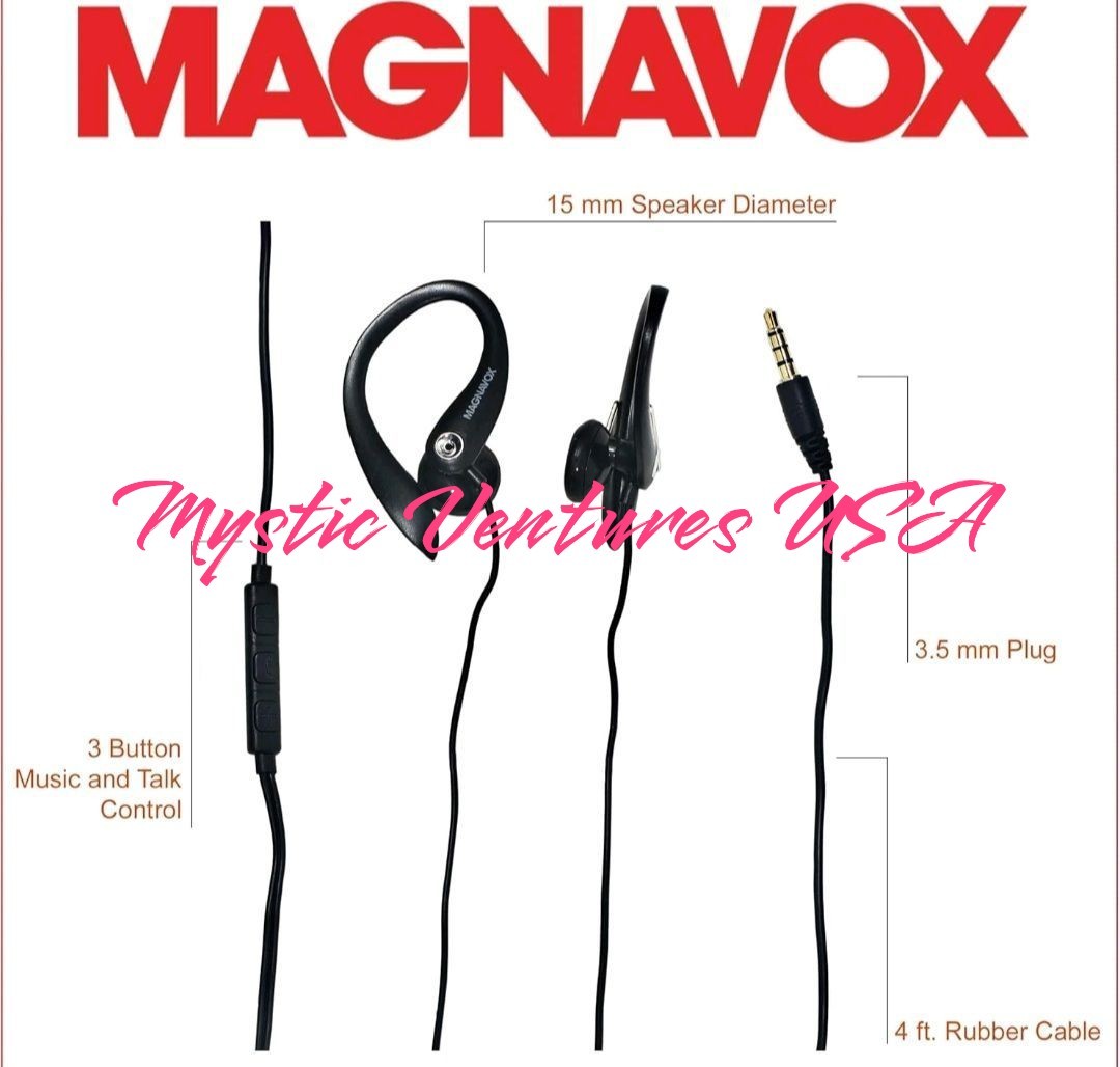 Magnavox 3.5mm MHP4854-BK Earhook Earbuds W/Microphone Black NEW RETAIL PACKAGE!
