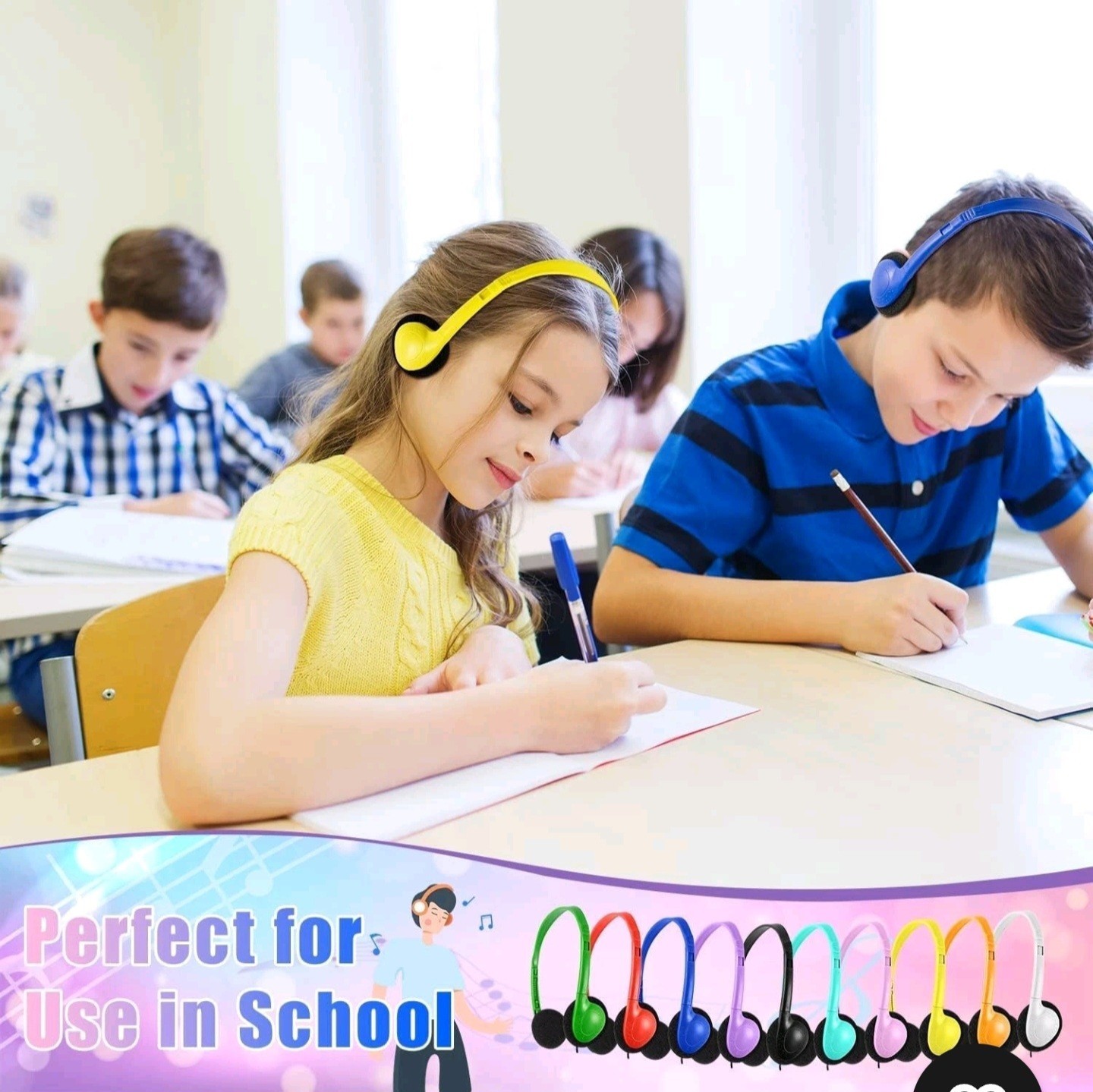WENSDO Bulk Headphones Packs Of 10 Multi Color for School Classrom K-12