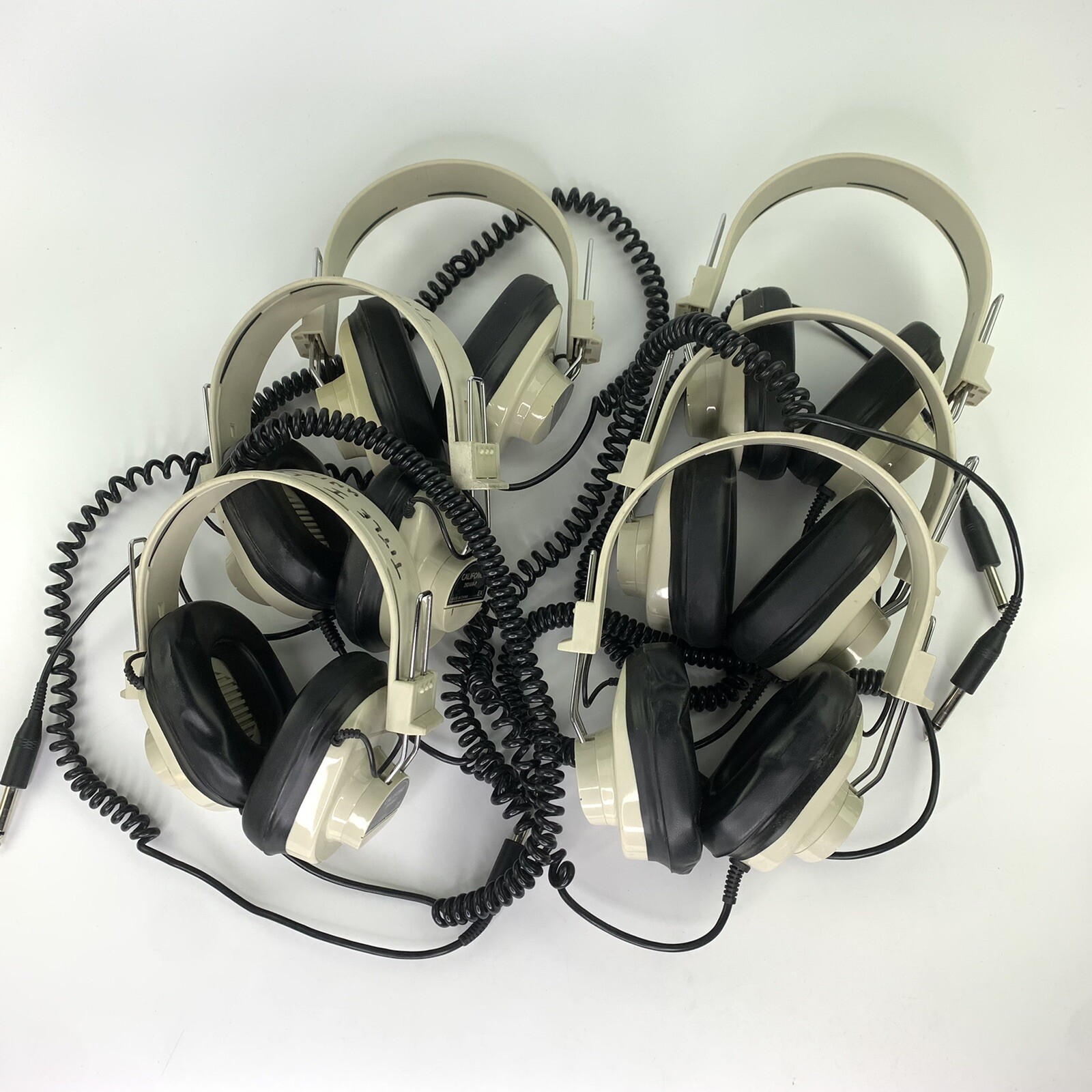 6 x Califone 2924AV-P Beige Mono Headphones 6’ coiled cord and 1/4″ Plug