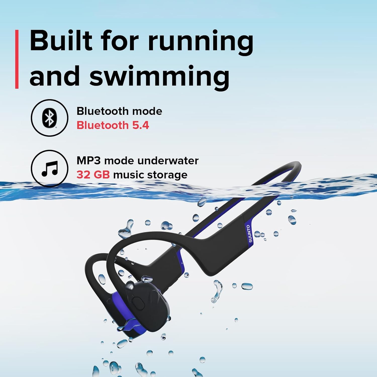 Suunto AQUA LIGHT Bone Conduction Bluetooth Headphones with MP3 Player – Black