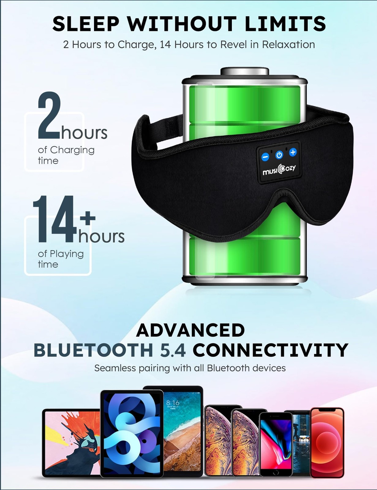 MUSICOZY Sleep Headphones, Bluetooth 5.4 1 Count (Pack of 1), Black