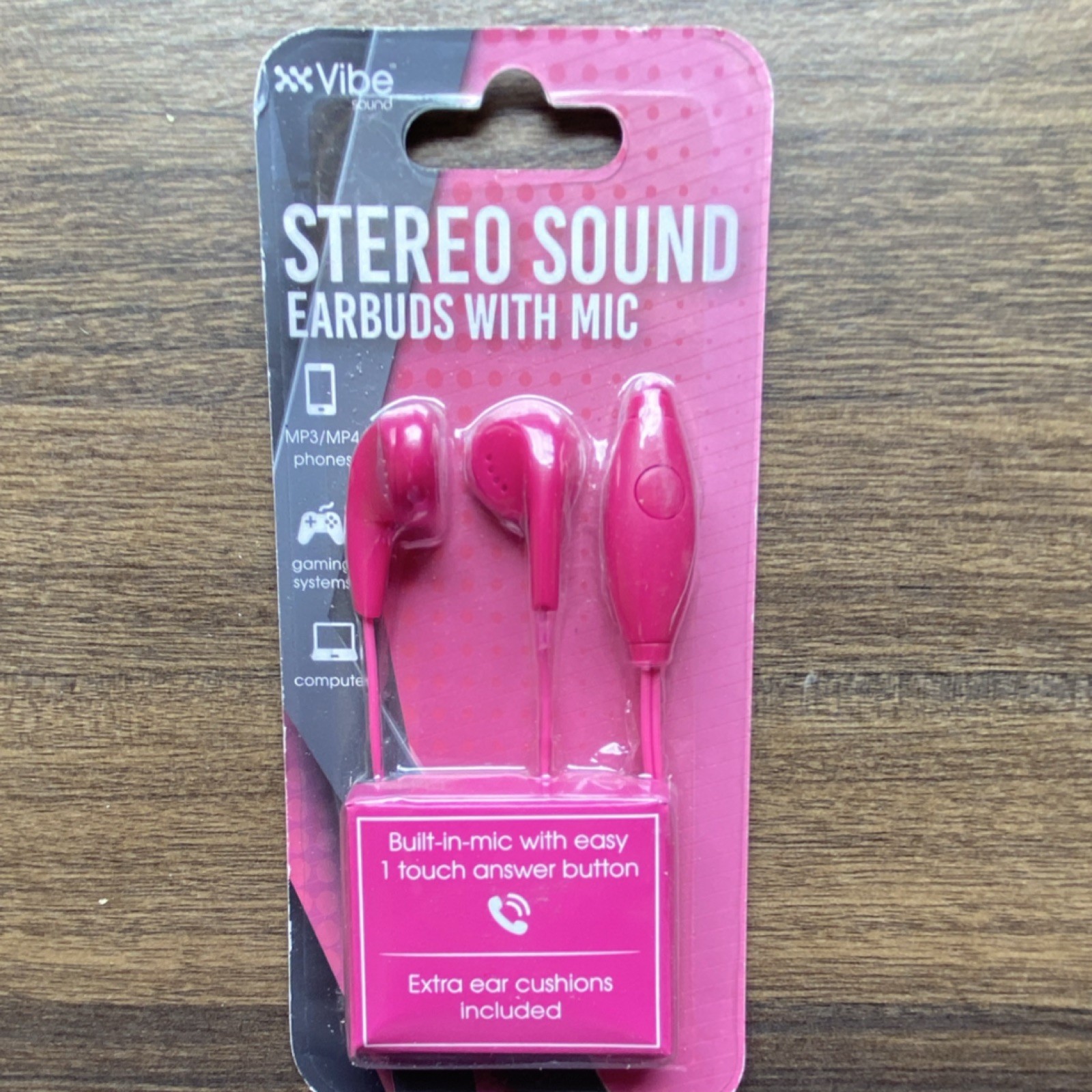 Vibe Pink Stereo In-Ear Earbuds w/ On-Cable Mic, 3.5mm Jack DGEB-060-PNK