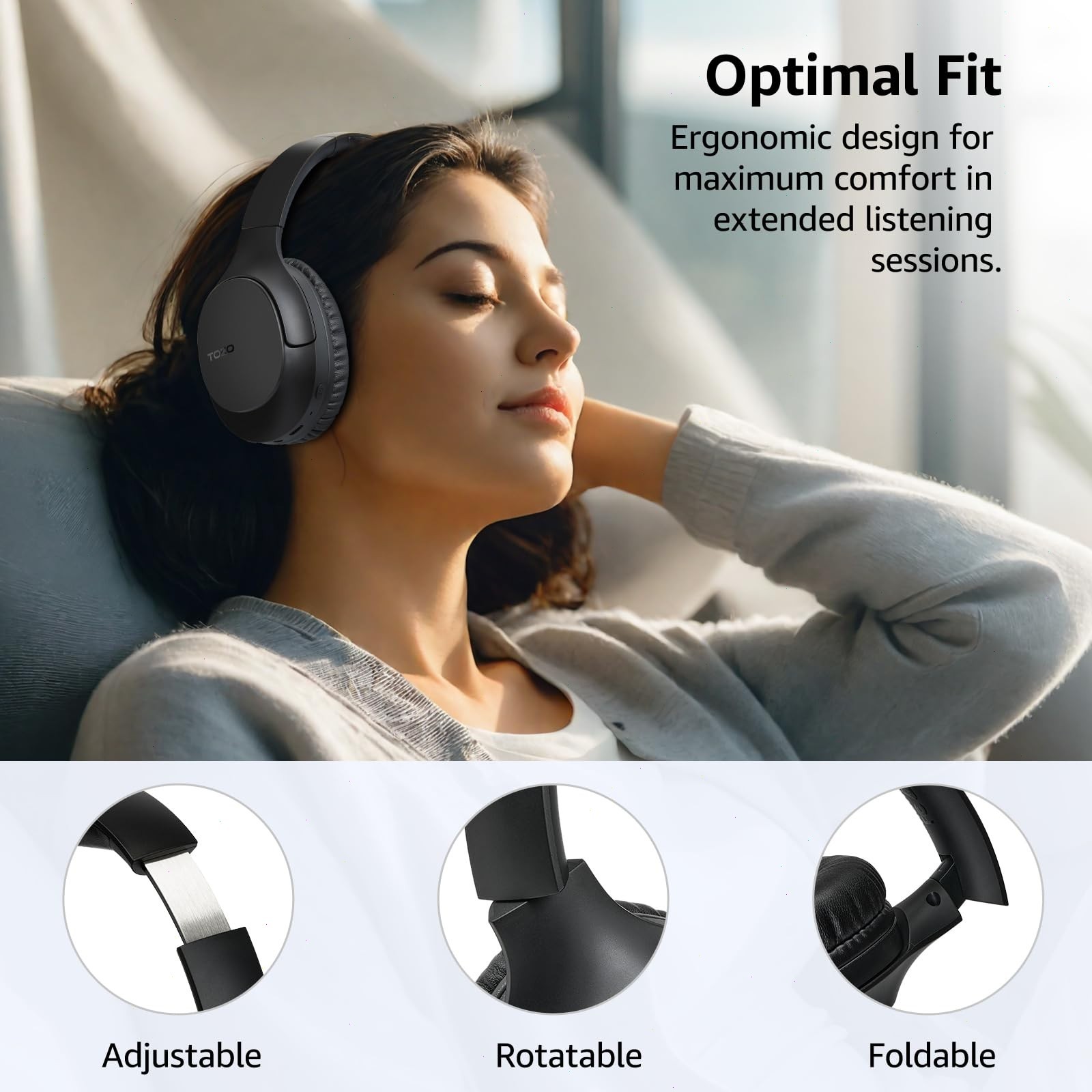TOZO HA1 Over Ear Headphones Bluetooth 5.4 Headset Adjustable Headband