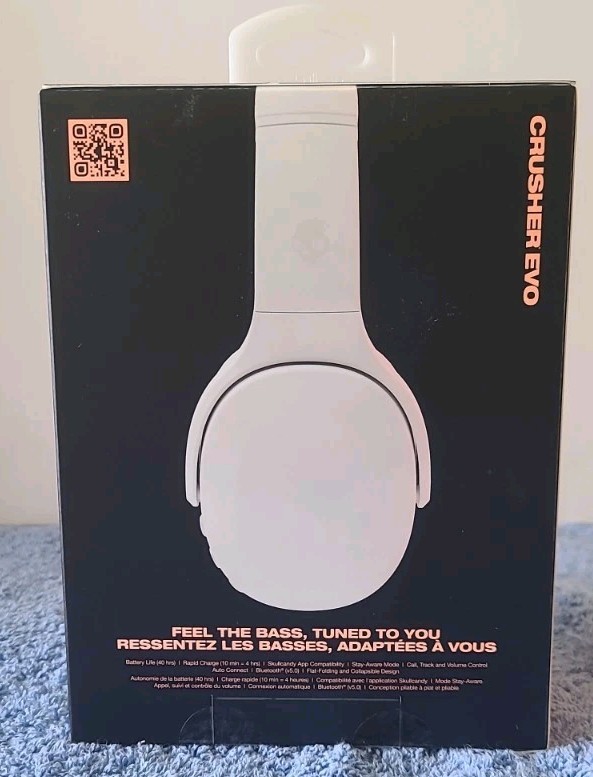 Skullcandy Crusher Evo Wireless Headphones Bluetooth Bone 40Hr Battery w/USB-C