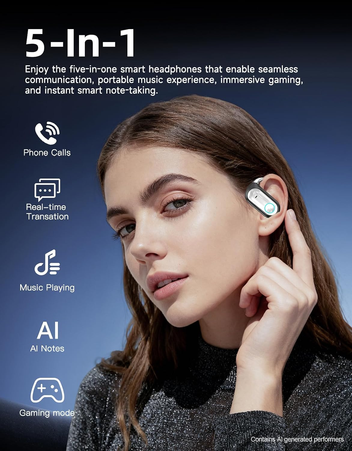 Open Ear Earbuds AI Translation Earbuds Real Time Open Ear Headphones Wireless B