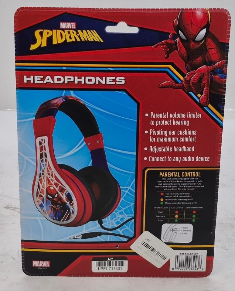 Marvel SpiderMan Wired Headphones Adjustable Headband Parental Volume Limiter