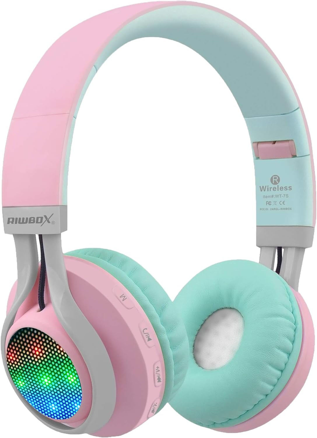 WT-7S Bluetooth Headphones Light Up, Foldable Stero Wireless Headset with Microp