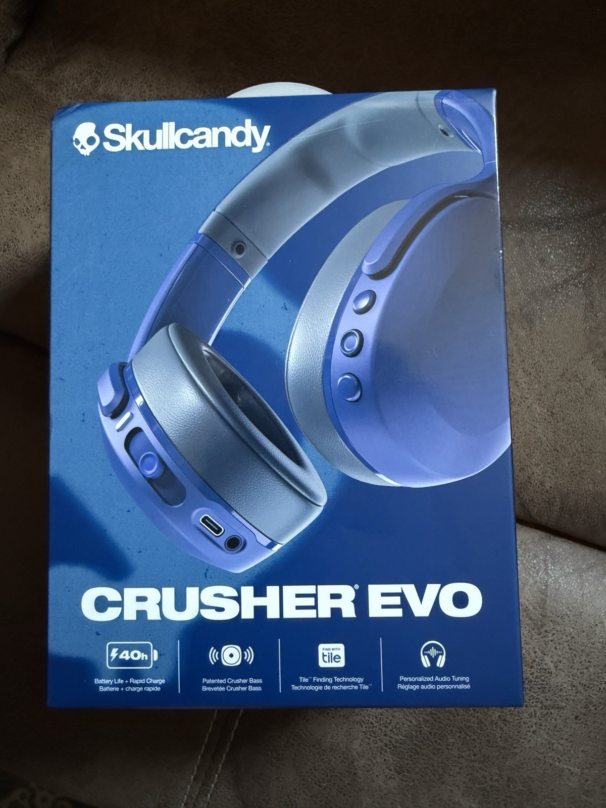 Skullcandy Crusher Evo Wireless Bluetooth Over Ear Headphones Blue Grey NEW