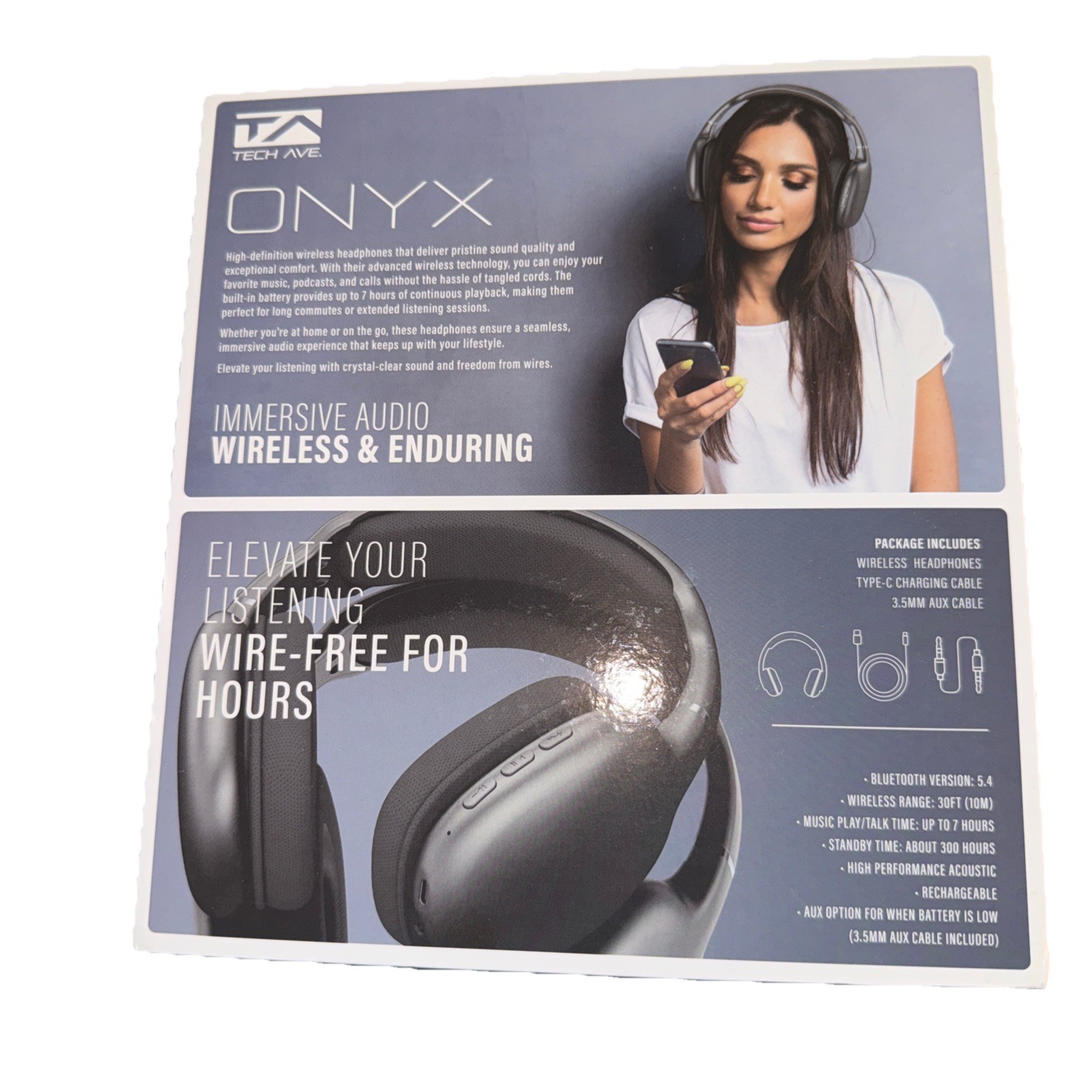 ONYX Bluetooth Wireless Headphones High Definition Up To 7 Hour Playtime Black