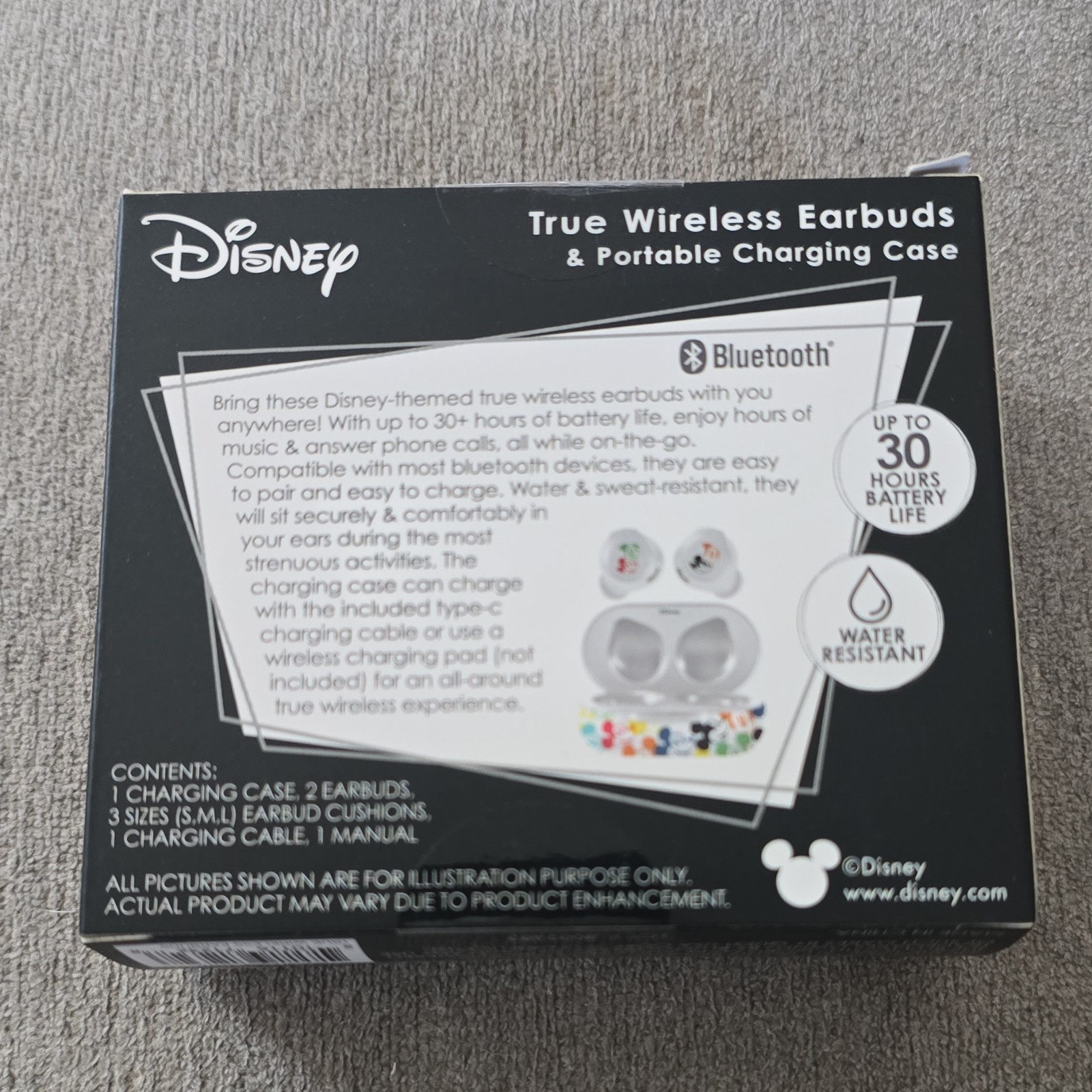Disney True Wireless Earbuds Bluetooth In-Ear Water Resistant Mic Case White