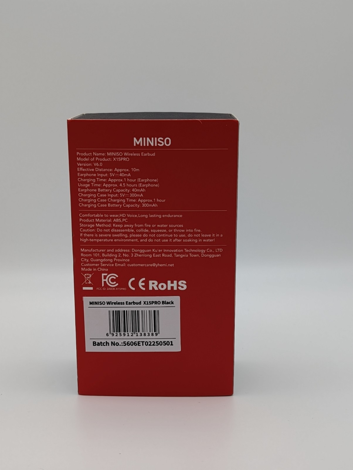 MINISO X15PRO Black Wireless Bluetooth Earbud Hook-on Wear HD Voice Long Lasting