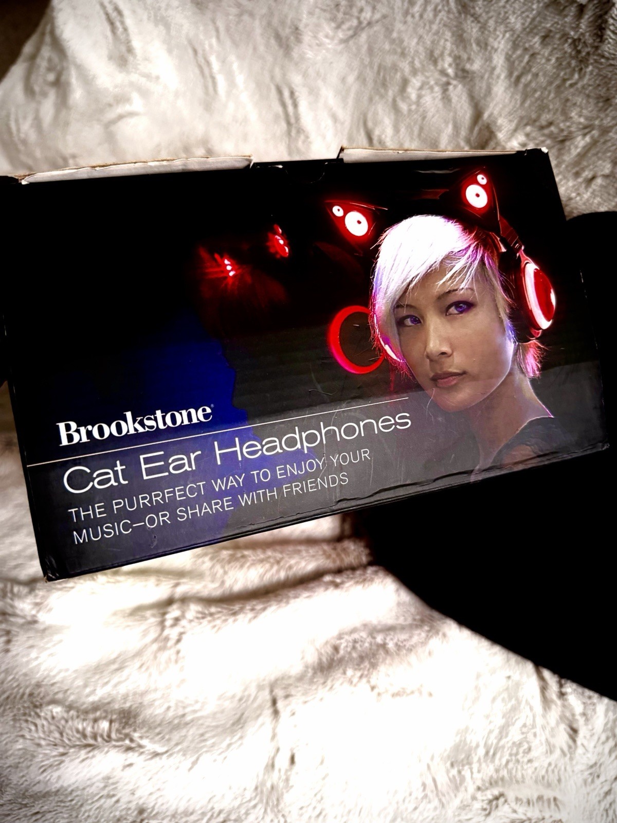 Brookstone Cat Headphones Light Up Red with Original Box Tested Works Open Box