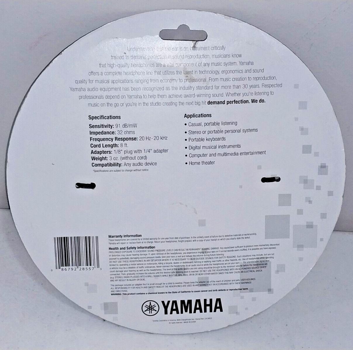 NEW Yamaha #RH1C Stereo Headphones Black Portable Travel Headset w/ 3.5″ mm Jack