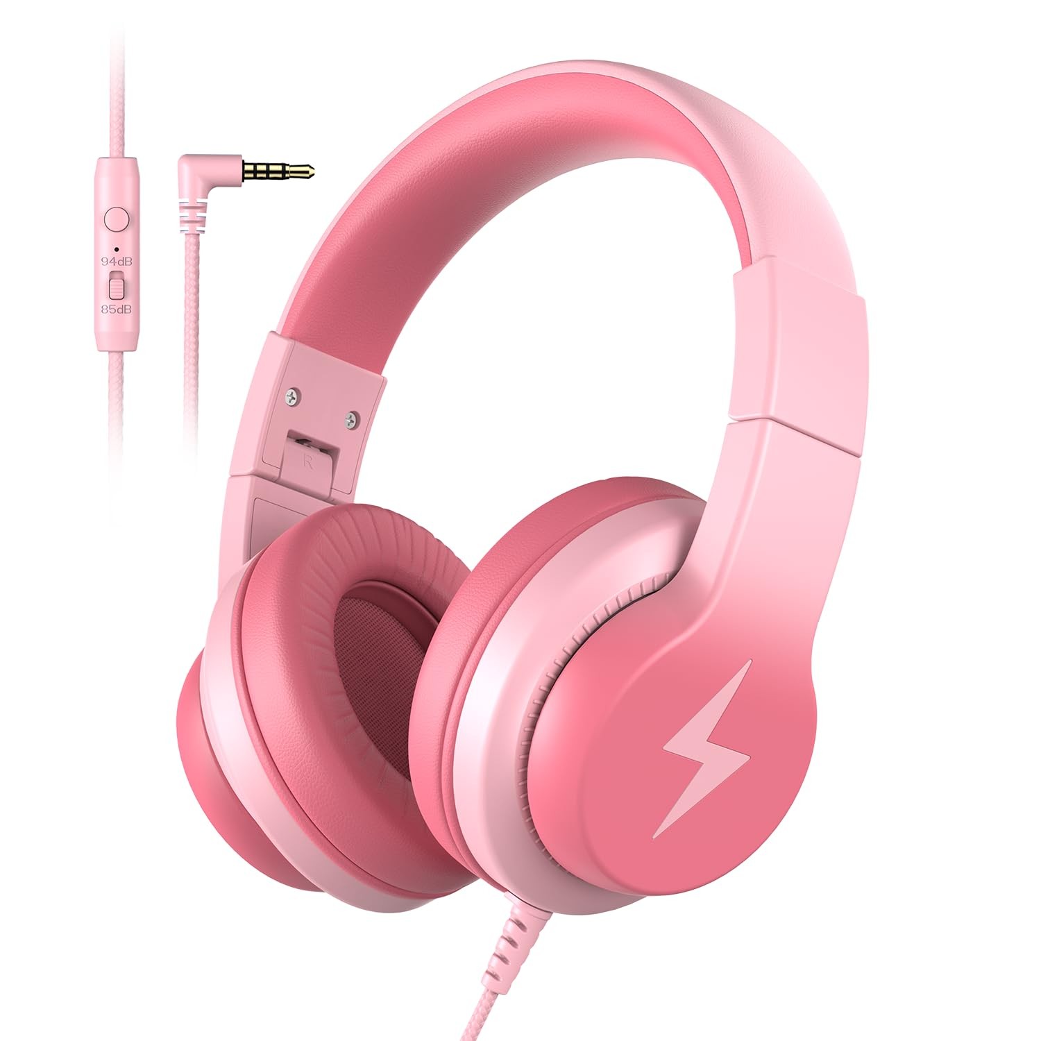 Kids Wired Headphones Microphone 85/94dB Volume Limiter Light Pink Audio