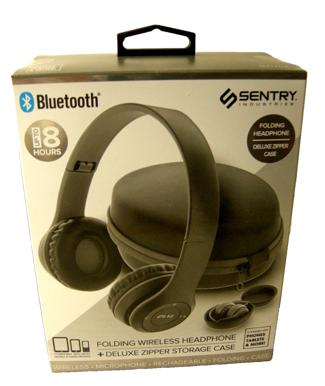 Sentry Folding Wireless Headphone + Deluxe Zipper Storage Case, Black, Brand New