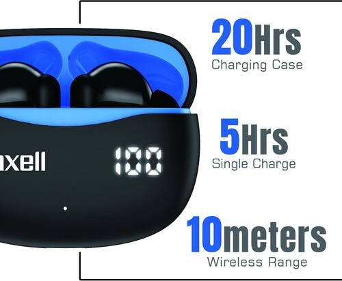 WB Maxell Bass 13 Bluetooth Earbuds Active Noise Cancelling -True Wireless Black