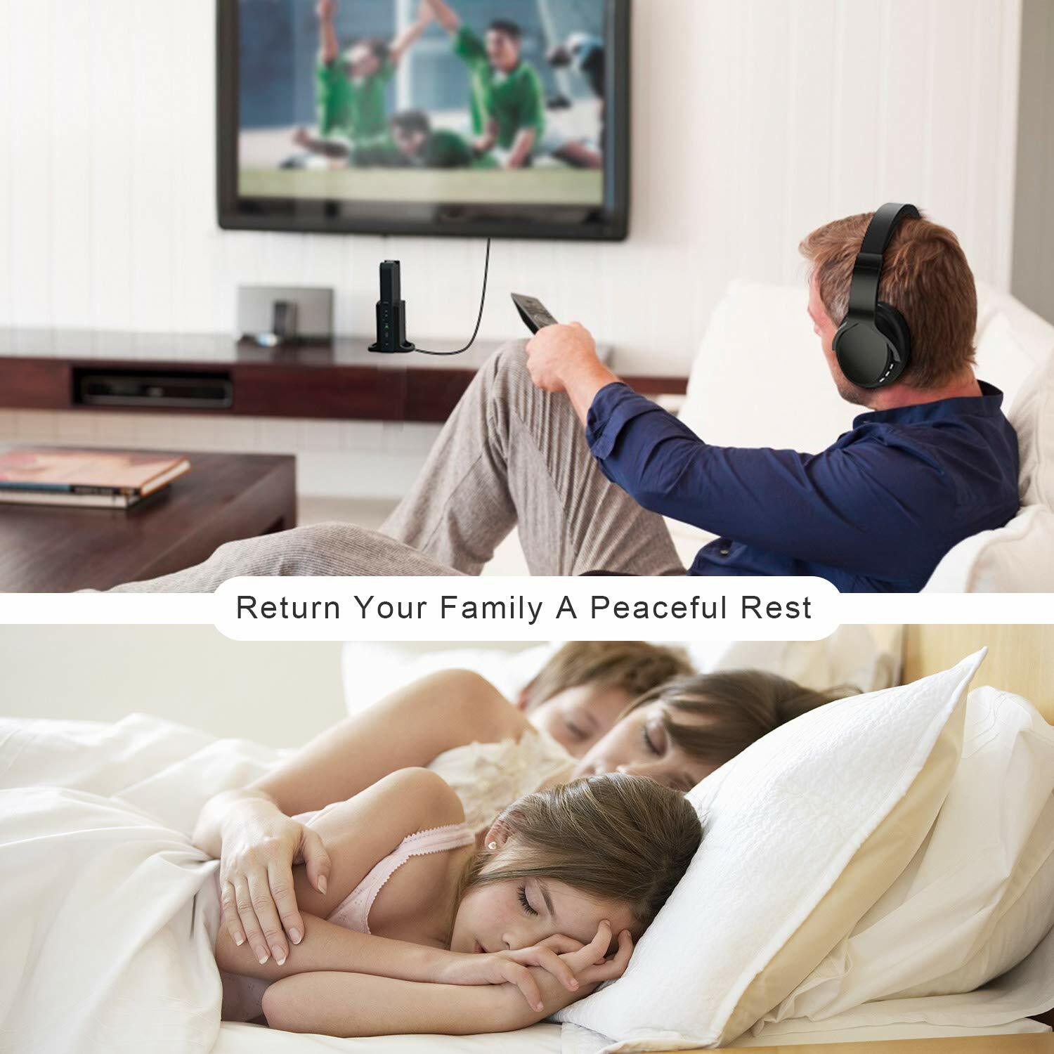 Wireless TV Headphones with 2.4G Digital RF Transmitter, Hi-Fi Over-Ear Cordless