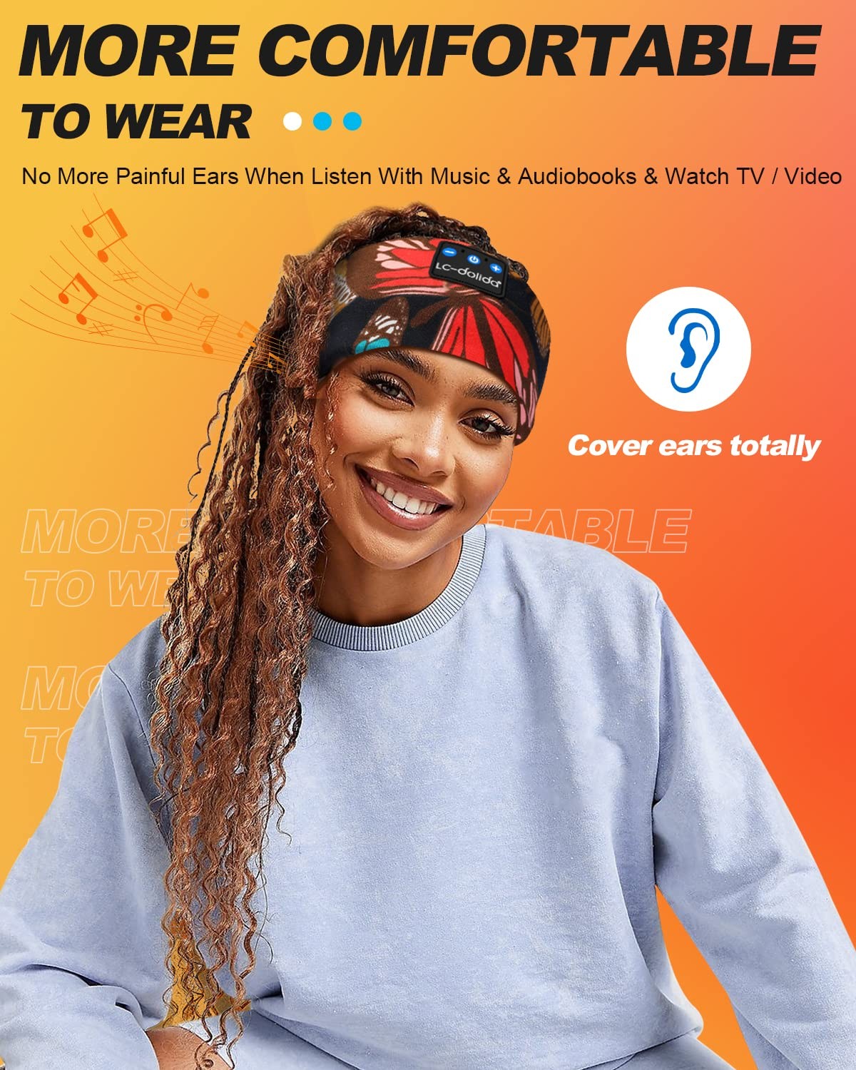 LC-dolida Sleep Headphones Headband 1 Count (Pack of 1), Artistic Butterfly