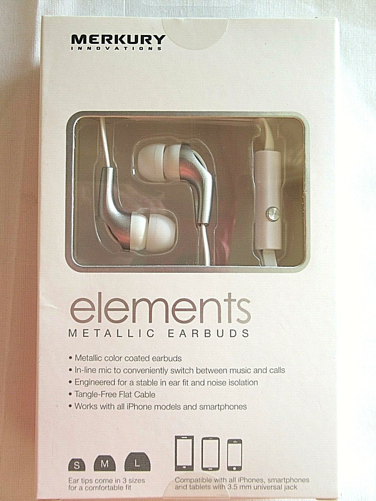 *** Merkury Innovations elements METALLIC EARBUDS Silver-White