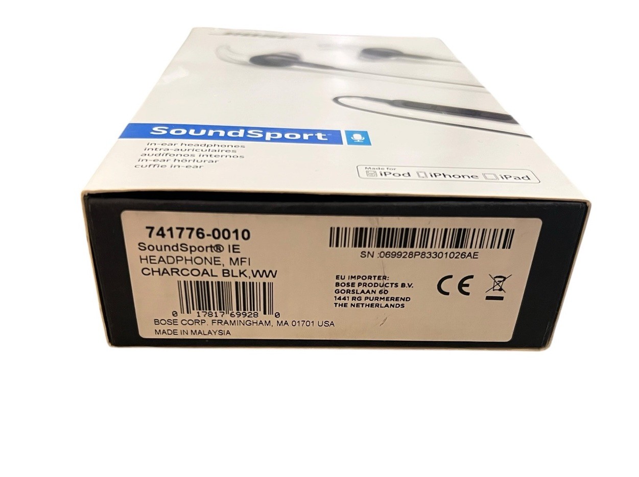 Bose SoundSport In-Ear Wired Headphones Charcoal Black In-Line Mic 741776-0010