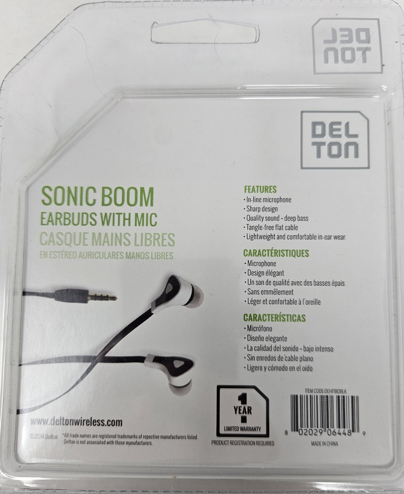 Delton Sonic Boom Earbuds w/ Mic 3.5mm Jack Flat Cable