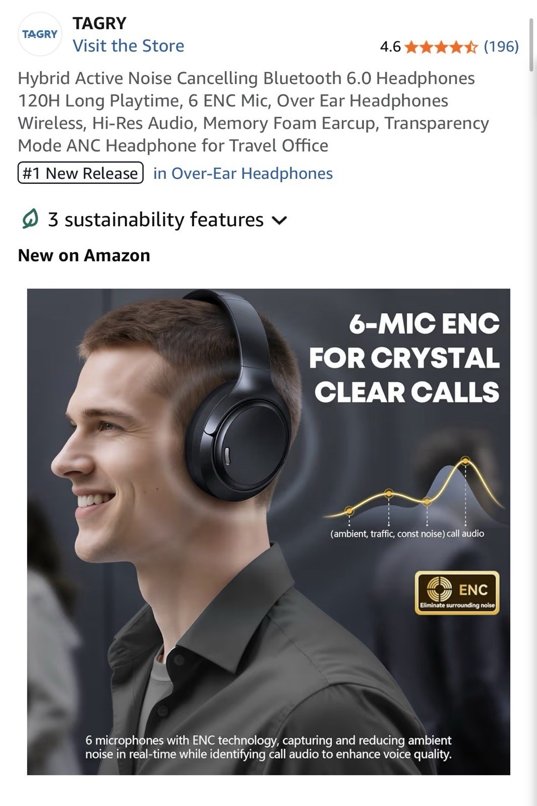 Hybrid Active Noise Cancelling Bluetooth 6.0 Headphones 120H Long Playtime