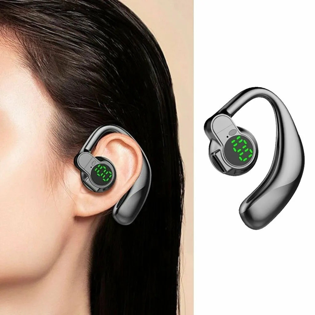Single Earphone, Rotatable Open-Ear Bluetooth 5.4 Headphone LED Digital Display