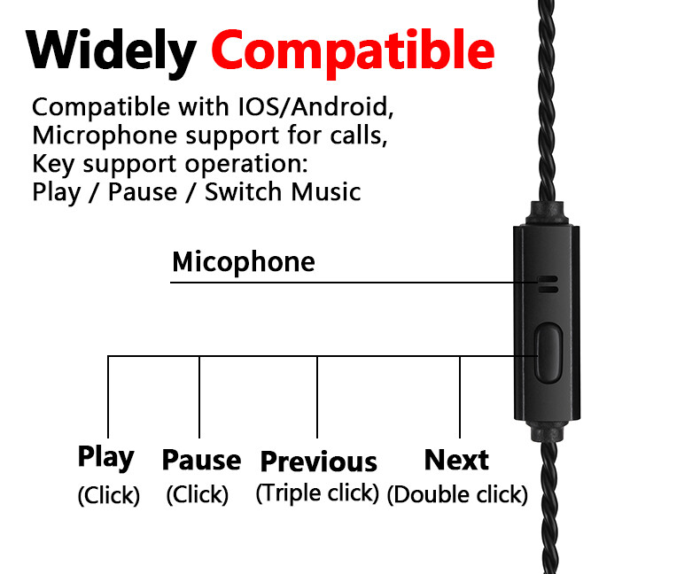 6N OCC HiFi Cable With Mic For TFZ UE18 JH13 JH16 W4R UM3X 1964 Ears Earphones