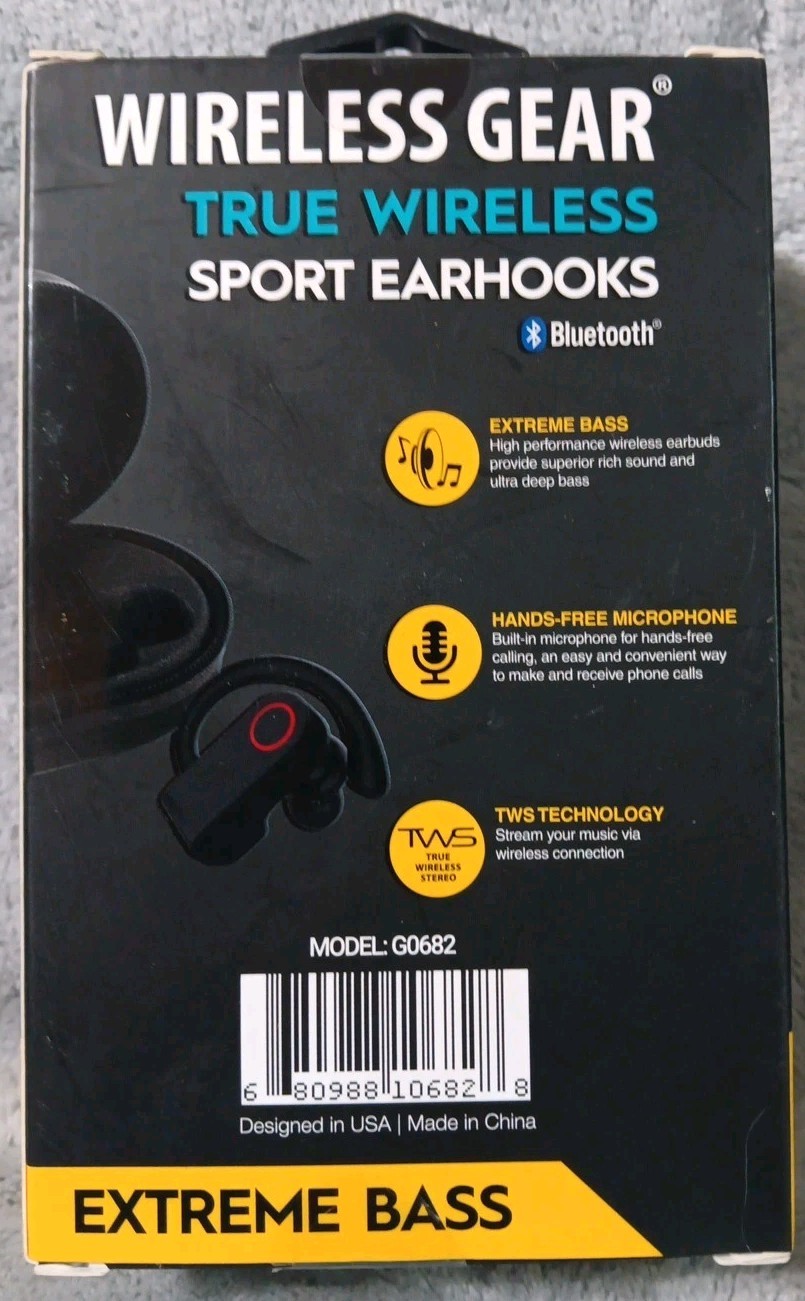 Wireless Gear True Wireless Sport Earhooks Bluetooth Extreme Bass Hands Free Mic