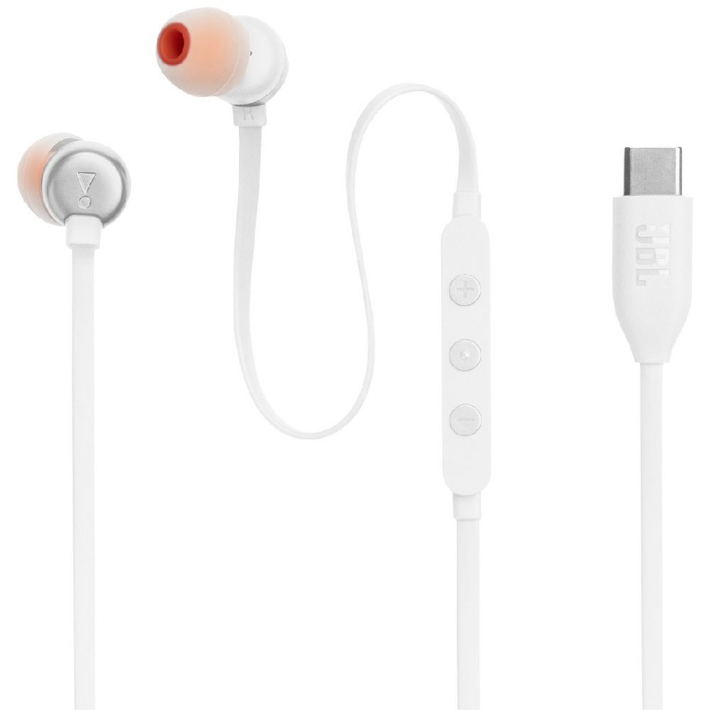 JBL Tune 310C USB-C Wired In-Ear Headphones – White – Hi-Res Audio Pure Bass Mic