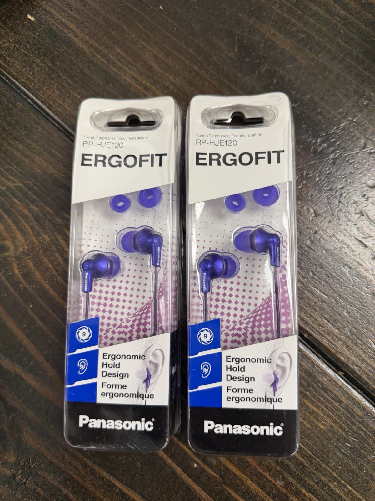Lot of 2 Panasonic RP-HJE120 ErgoFit Wired In-Ear Headphones Metallic Purple New