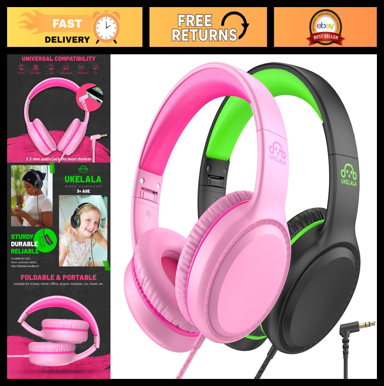 2 Pcs Kids Wired Headphones, On-Ear Youth Headphones for School & Travel, Lightw