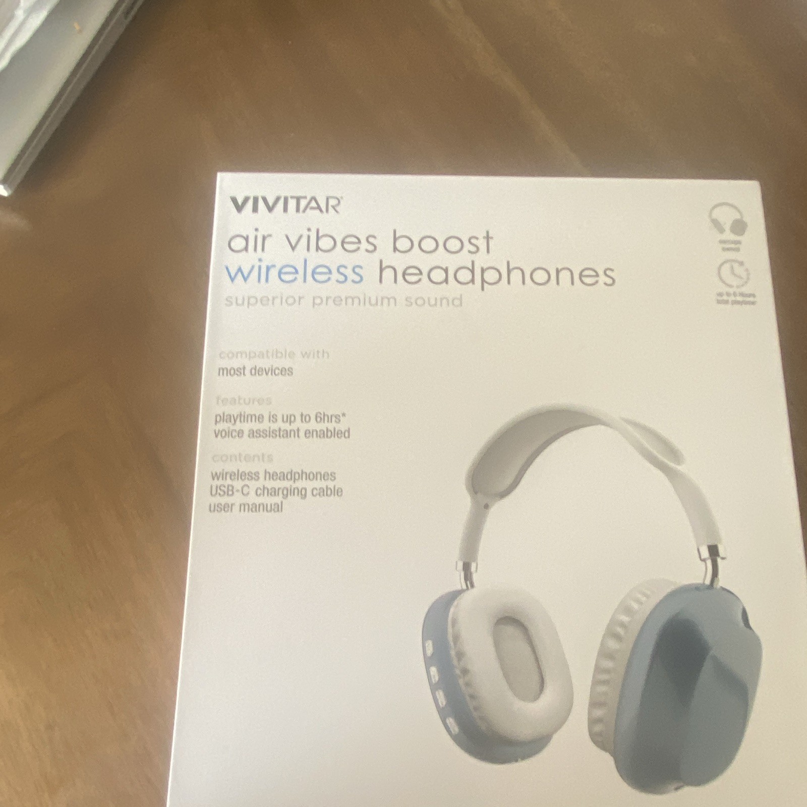 Vivitar Air Vibes Boost Bluetooth Wireless Headphones Voice Assistant Blue/White