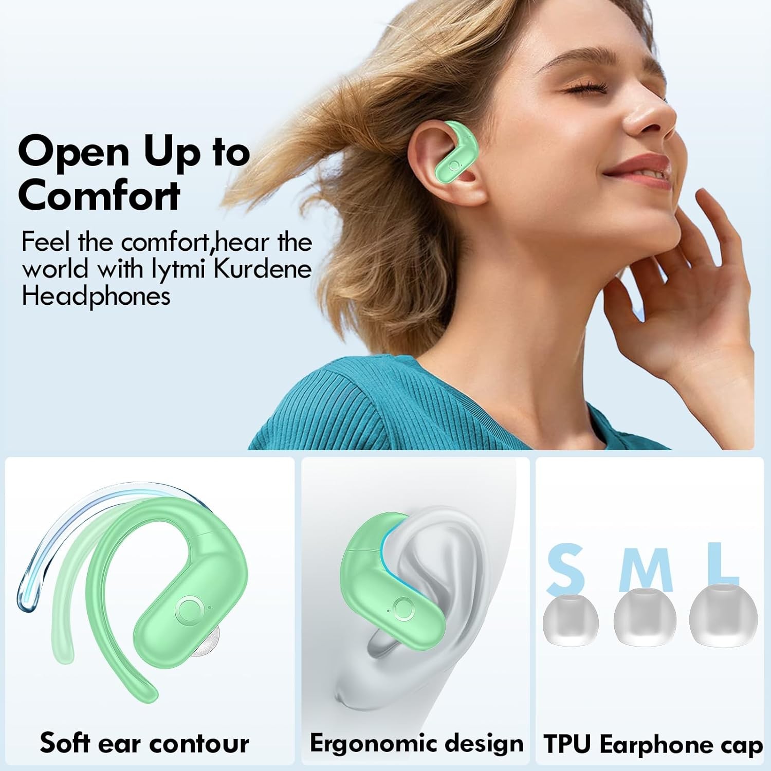 kurdene Wireless Earbuds Bluetooth Headphones Sport,Over Ear Buds Mint Green