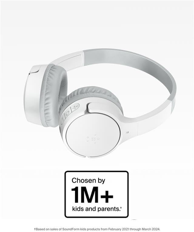 Belkin Wireless Kids Headphones, Volume Limited, 30H Fast Charge, School, White