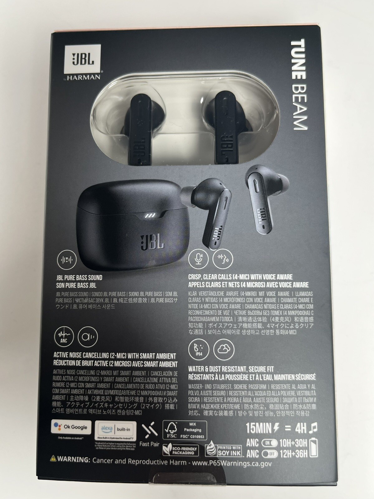 JBL by Harman Tune Beam Earbuds Black Pure Bass Headphones New