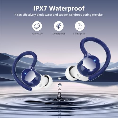 Wireless Earbuds, Bluetooth 5.4 Sport Headphones, 128H Playtime Over Navy Blue